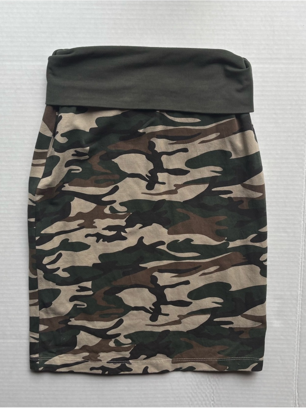 Camo green Y2K cotton foldover waist midi mini pencil skirt military edgy